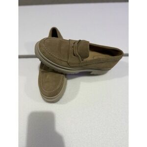 Patina Portland Leather Zoe Chunky Penny Loafers Taupe Suede Shoes Size SZ 8